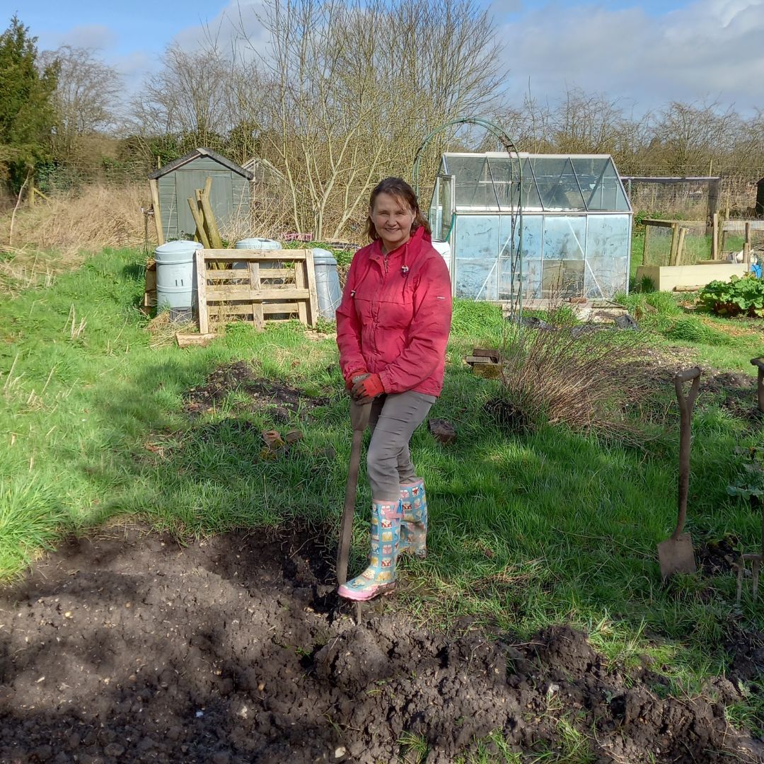 Jaana on her allotment 